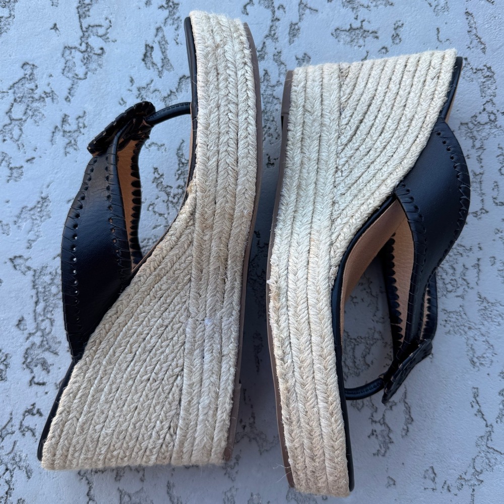 Jack Rogers Women's Black Leather Espadrille Wedge Sandals Flip Flops Size 9.5M - Picture 4 of 8